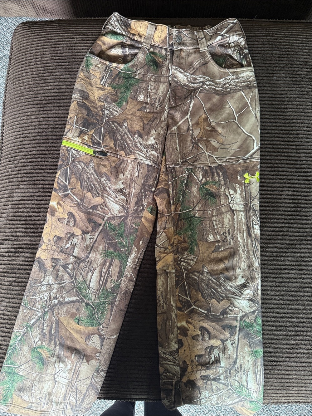 Under Armour Kids' Brown Green Camo Pants with Yellow Accent